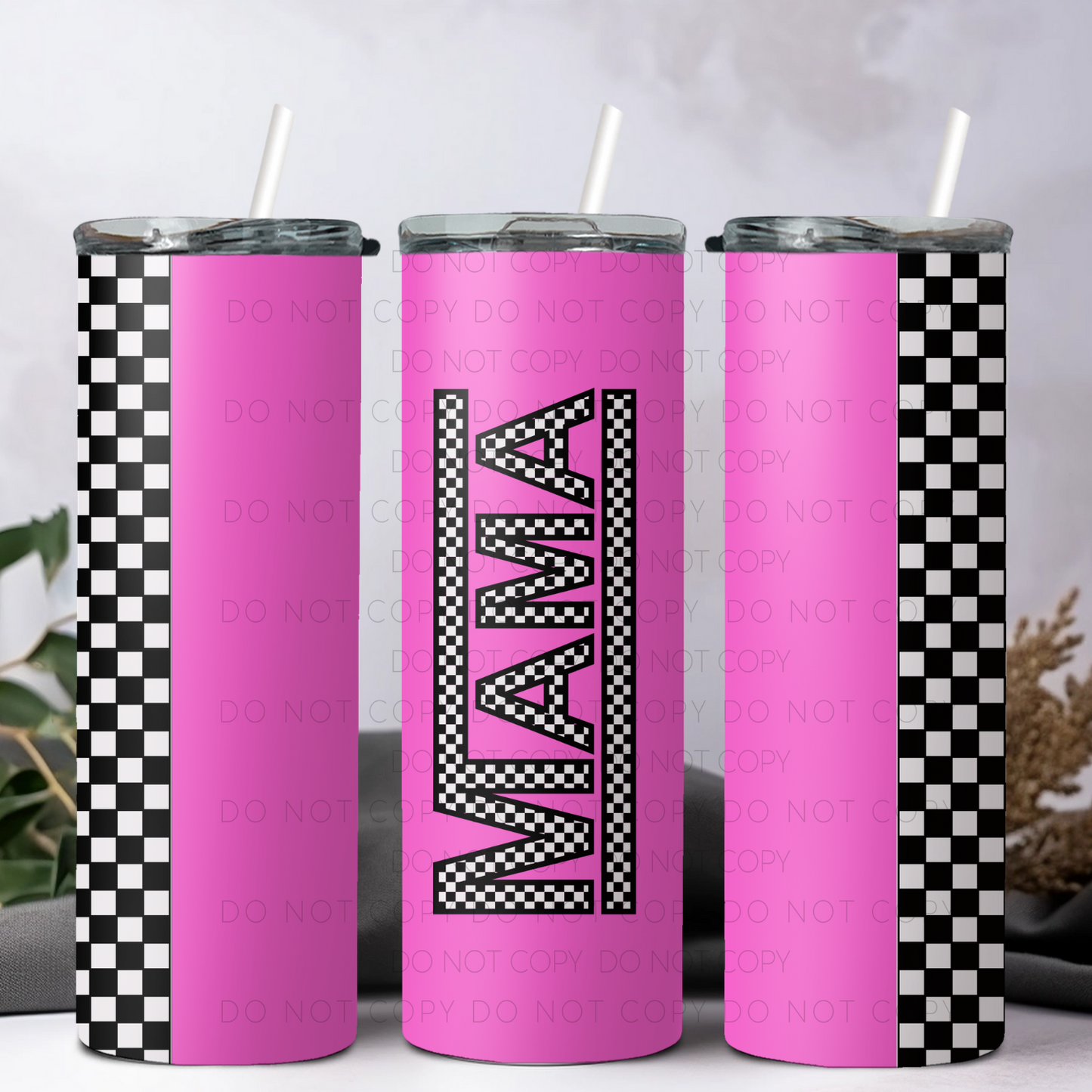 Pink Checkered Mama Tumbler