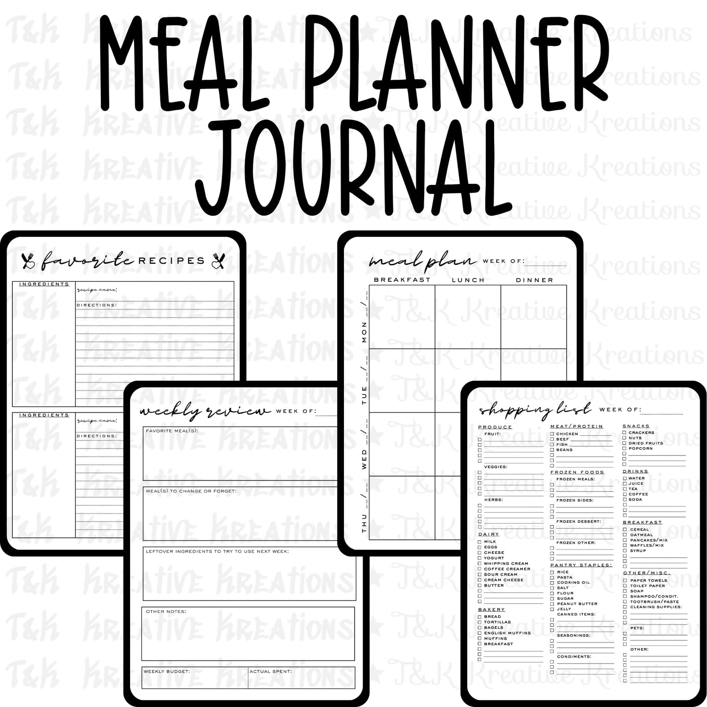 Digital Meal Planner Journal