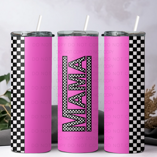 Pink Checkered Mama Tumbler