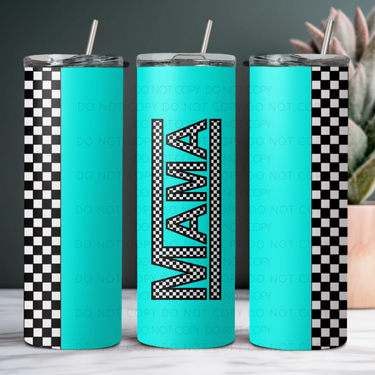 Teal Checkered Mama Tumbler