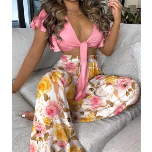 High Waisted Floral Set Pink